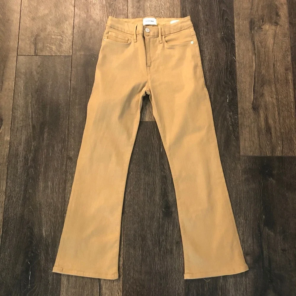 FRAME Le Crop Mini Boot Jeans Light Camel Coated Brown Size 26 Stretch